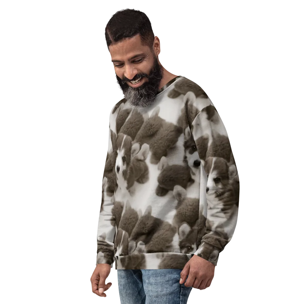 Sepia Puppy Parade on Sweatshirt — Left Front