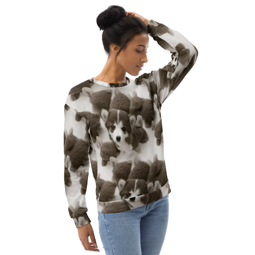 Sepia Puppy Parade on Sweatshirt — Right Front