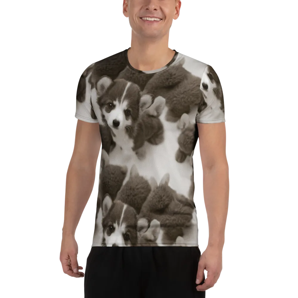 Sepia Puppy Parade on Men's Athletic T-Shirt — Front