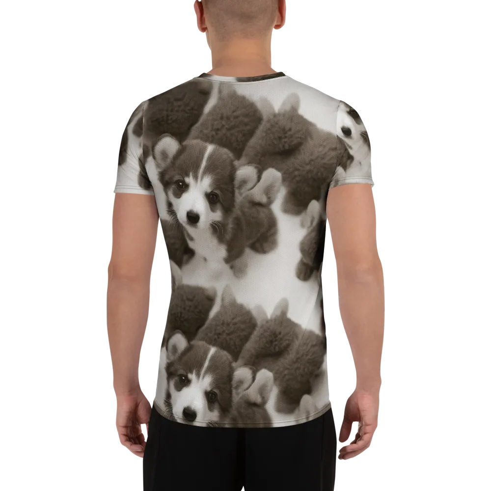 Sepia Puppy Parade on Men's Athletic T-Shirt — Back