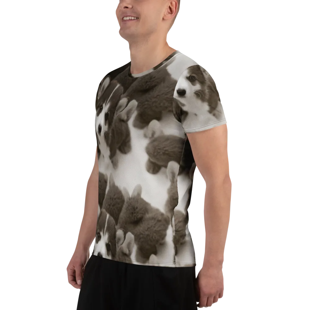 Sepia Puppy Parade on Men's Athletic T-Shirt — Left