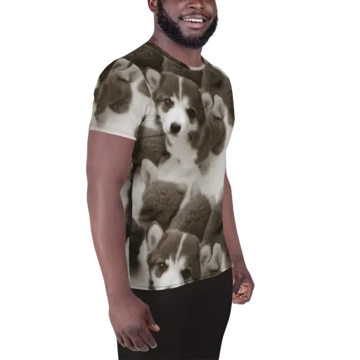 Sepia Puppy Parade on a Men's Athletic T-Shirt
