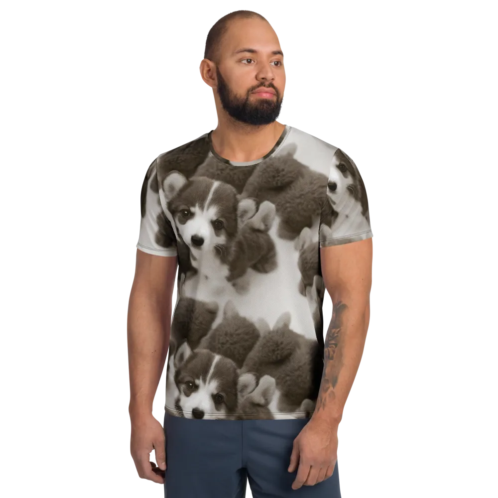 Sepia Puppy Parade on Men's Athletic T-Shirt — Front