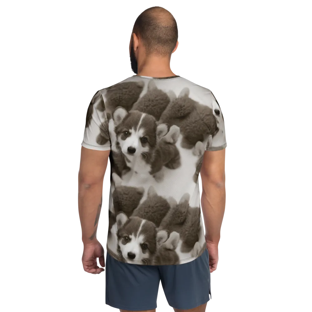 Sepia Puppy Parade on Men's Athletic T-Shirt — Back