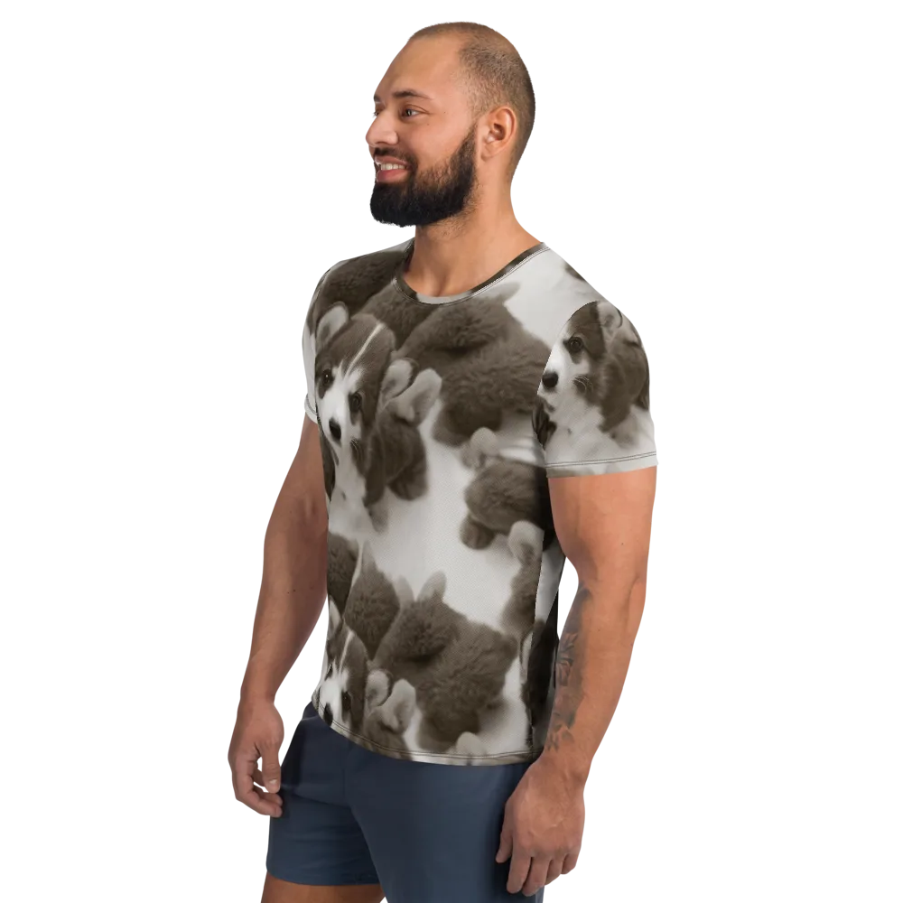 Sepia Puppy Parade on Men's Athletic T-Shirt — Left