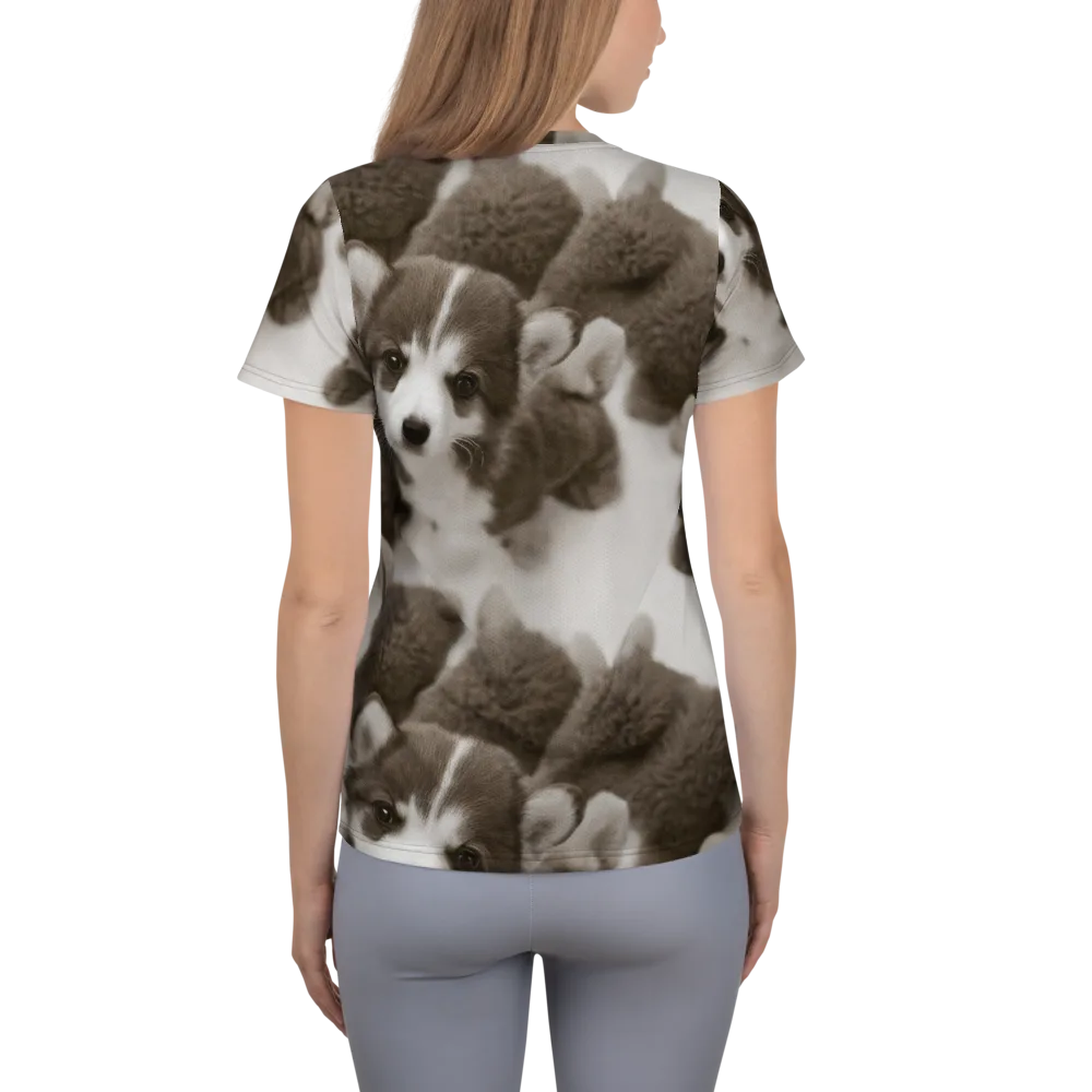 Sepia Puppy Parade on Women's Athletic T-Shirt — Back
