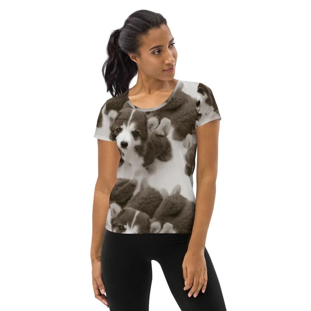 Sepia Puppy Parade on Women's Athletic T-Shirt — Front