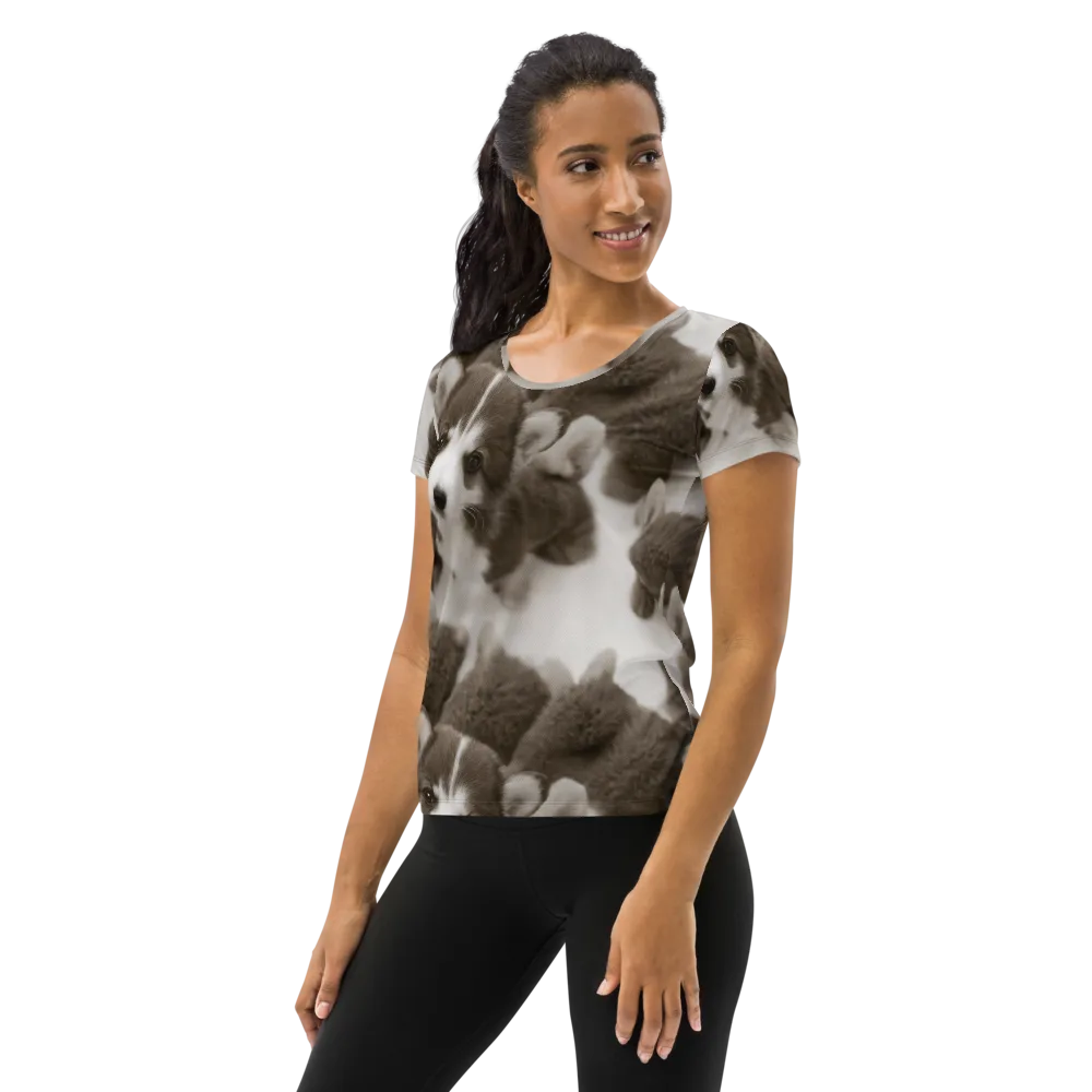 Sepia Puppy Parade on Women's Athletic T-Shirt — Left