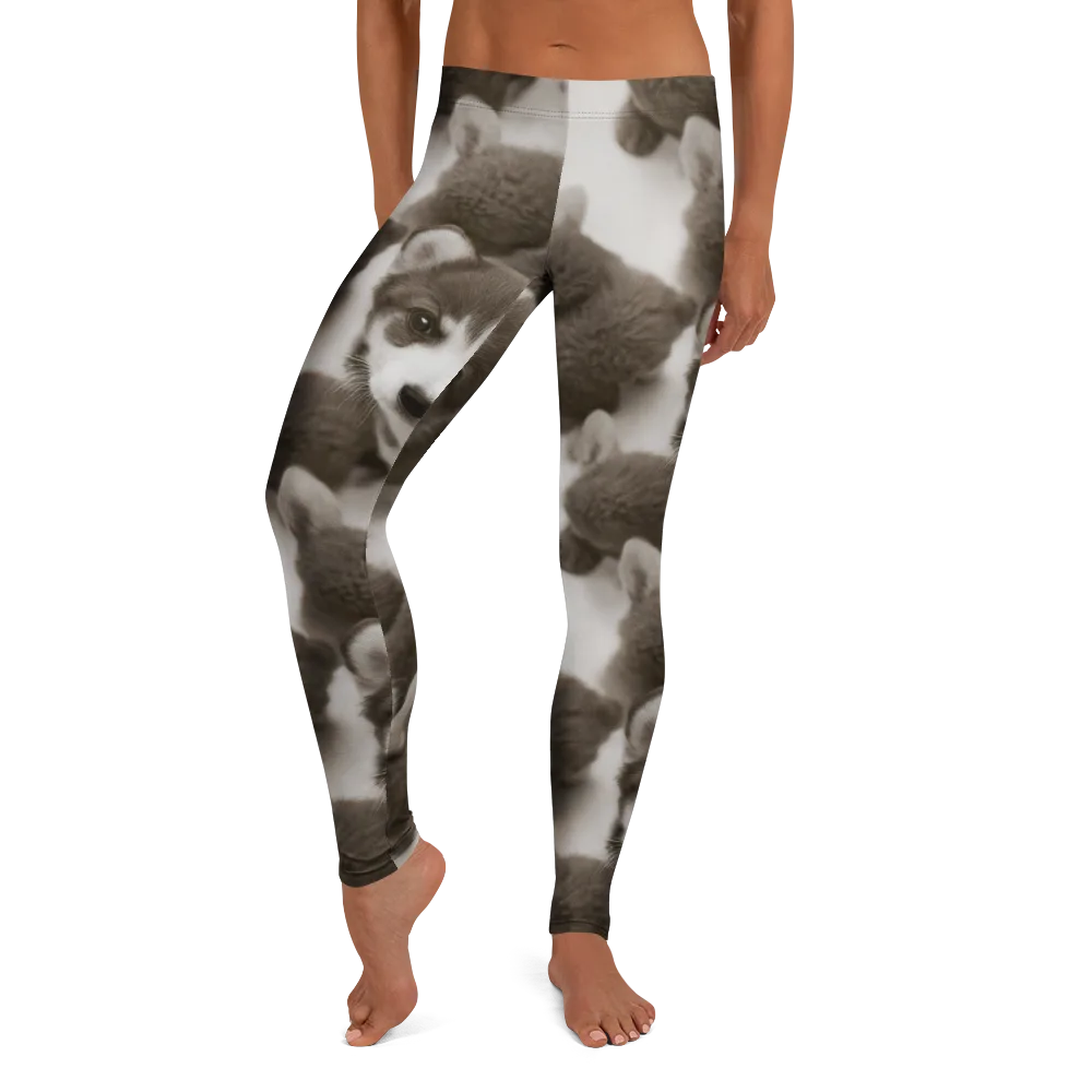 Sepia Puppy Parade on Leggings — Front