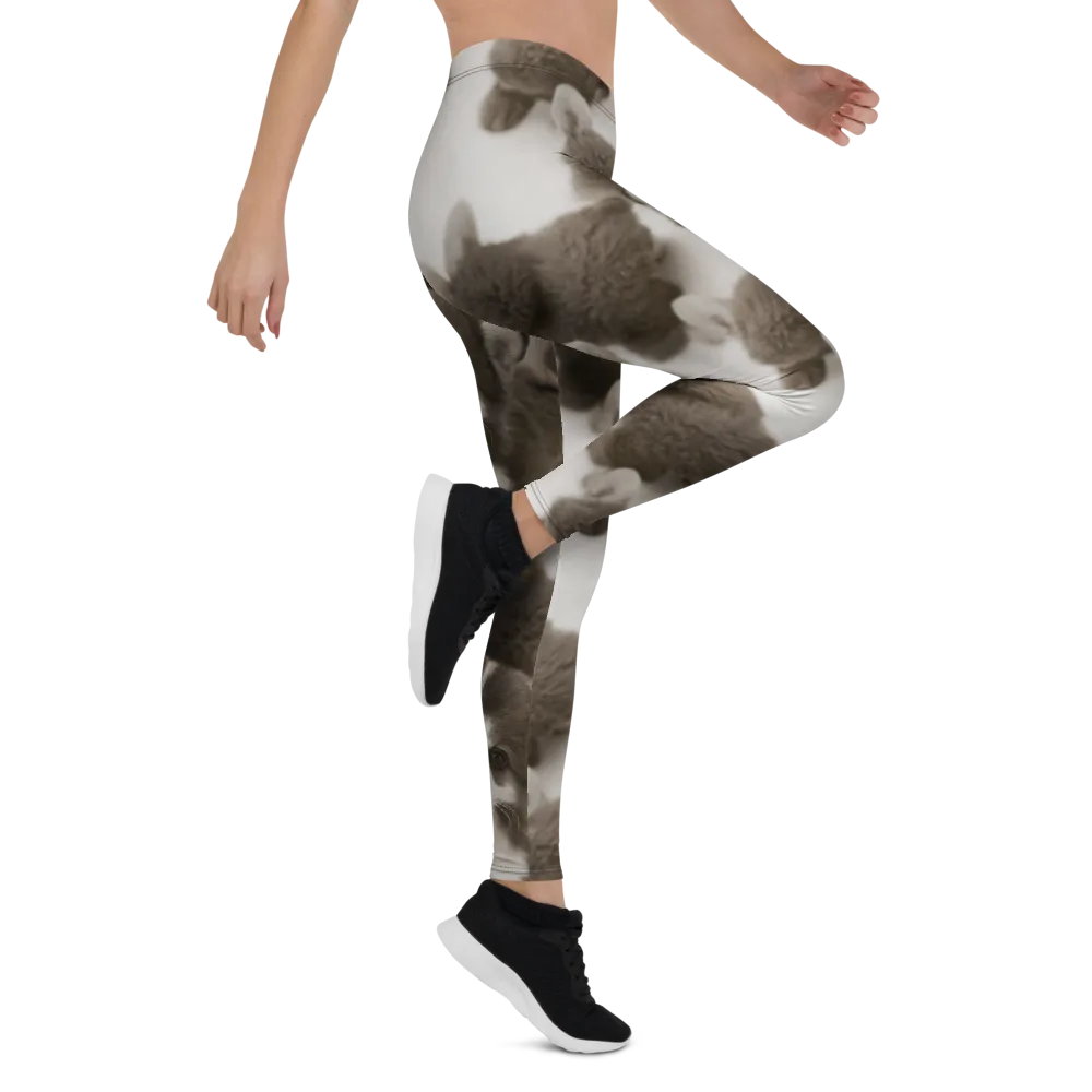 Sepia Puppy Parade on Leggings — Right