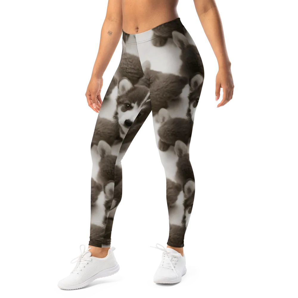 Sepia Puppy Parade on Leggings — Left Front
