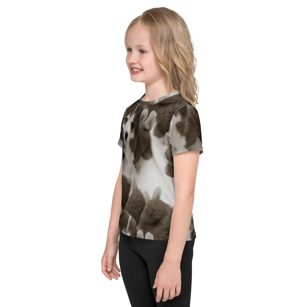 Sepia Puppy Parade on Kids Crew Neck T-Shirt — Left