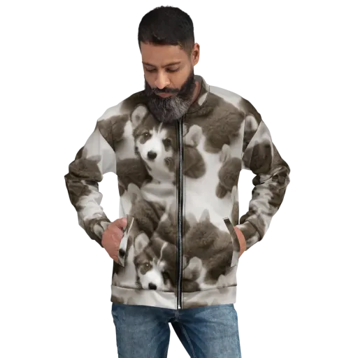 Sepia Puppy Parade on a Bomber Jacket