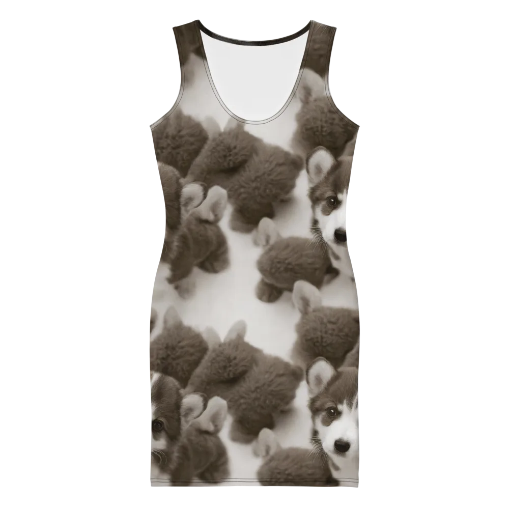 Sepia Puppy Parade on Bodycon Dress — Front
