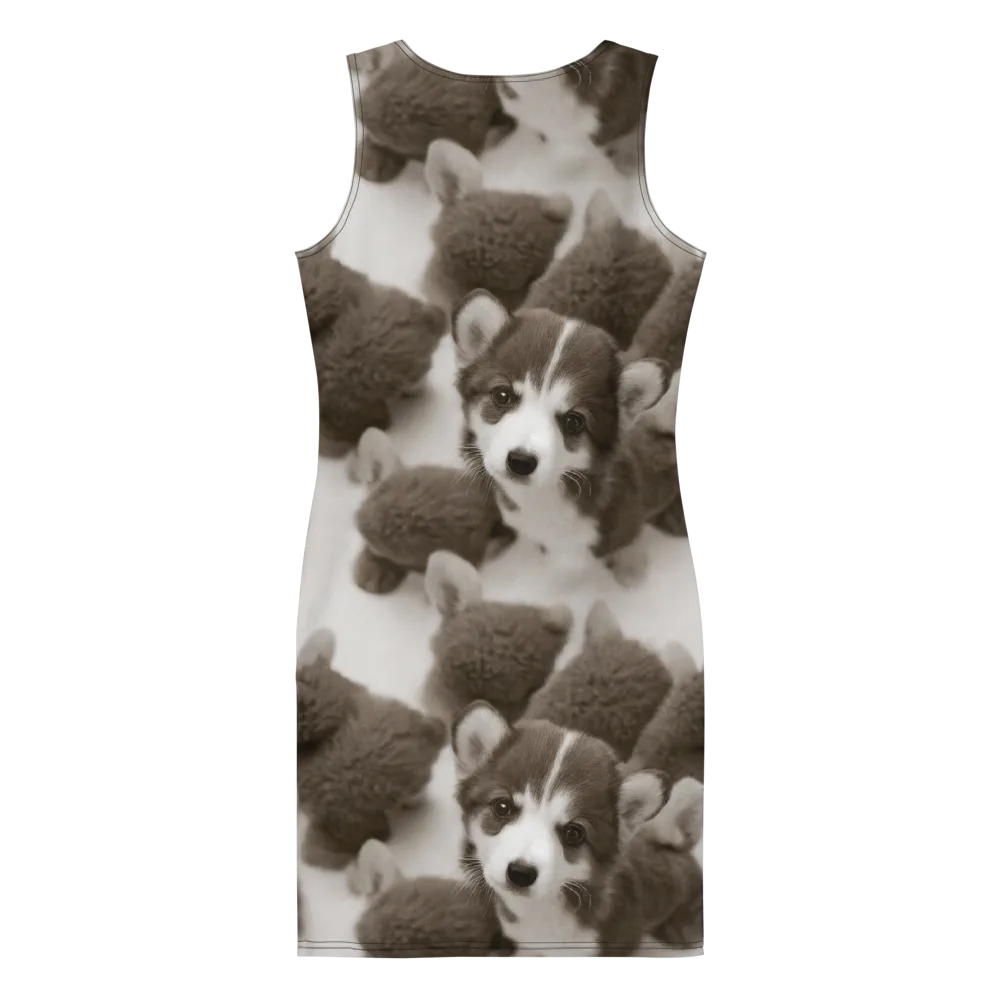 Sepia Puppy Parade on Bodycon Dress — Back