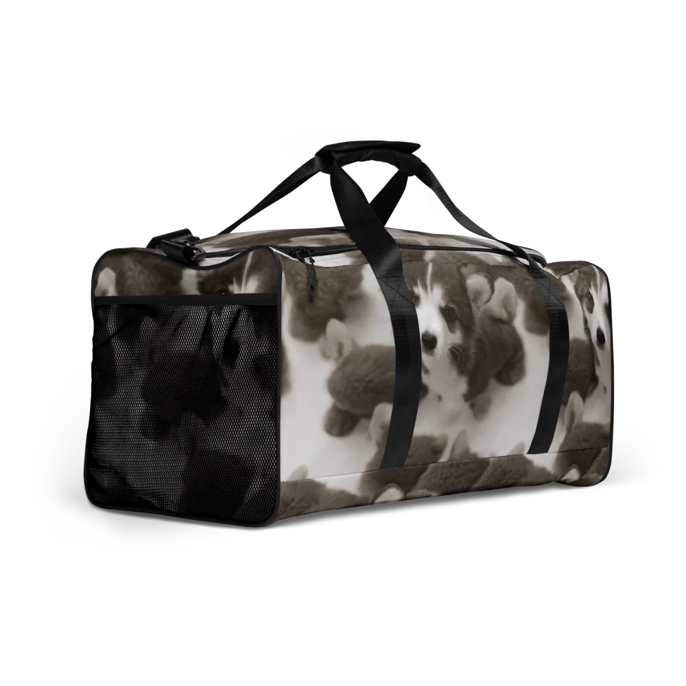 Sepia Puppy Parade on Duffle Bag — Right Front