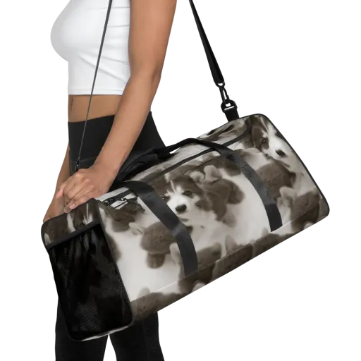 Sepia Puppy Parade on a Duffle Bag