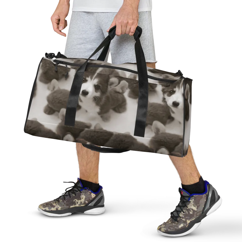 Sepia Puppy Parade on Duffle Bag — Front