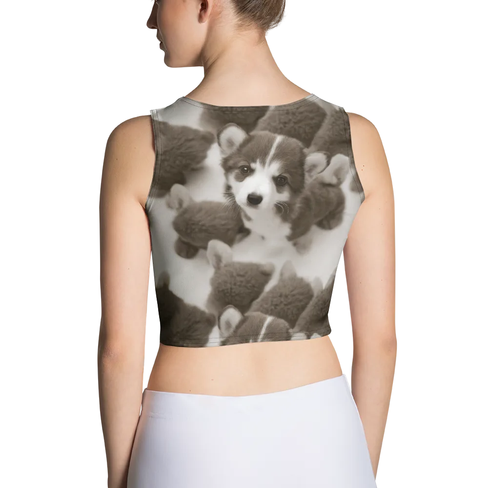 Sepia Puppy Parade on Crop Top — Back