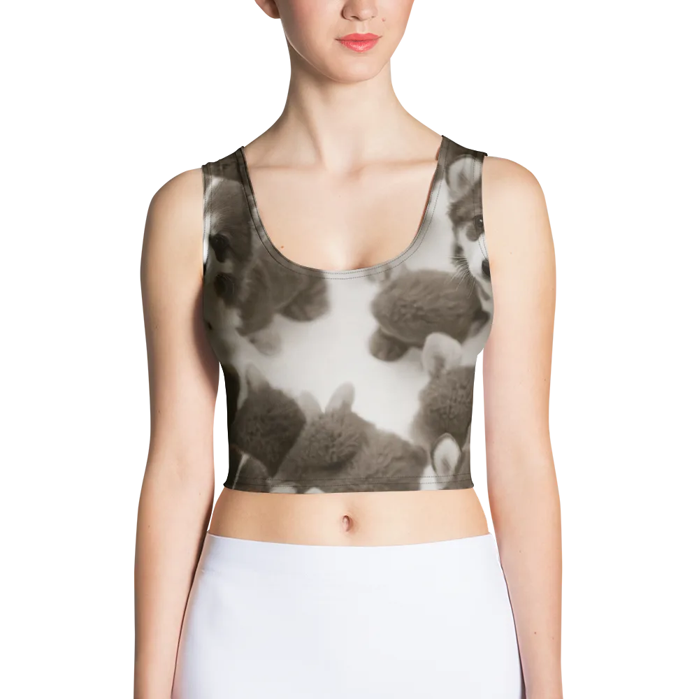 Sepia Puppy Parade on Crop Top — Front