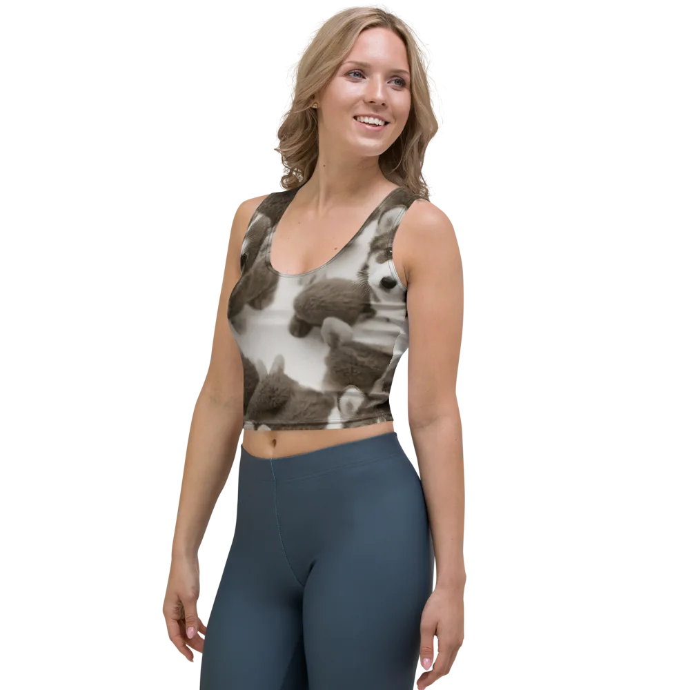Sepia Puppy Parade on Crop Top — Left Front