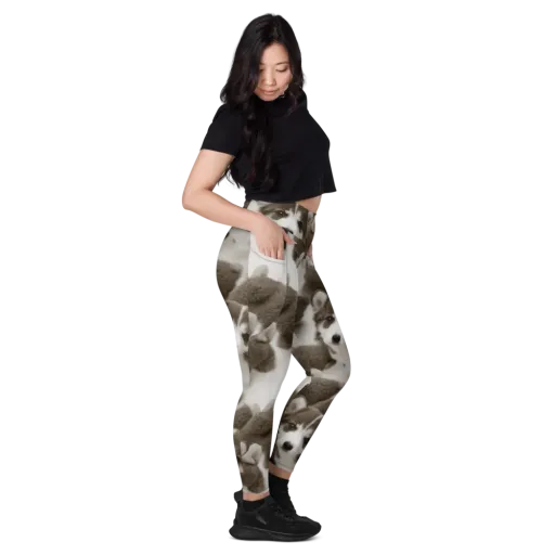 Sepia Puppy Parade on a Leggings with Pockets