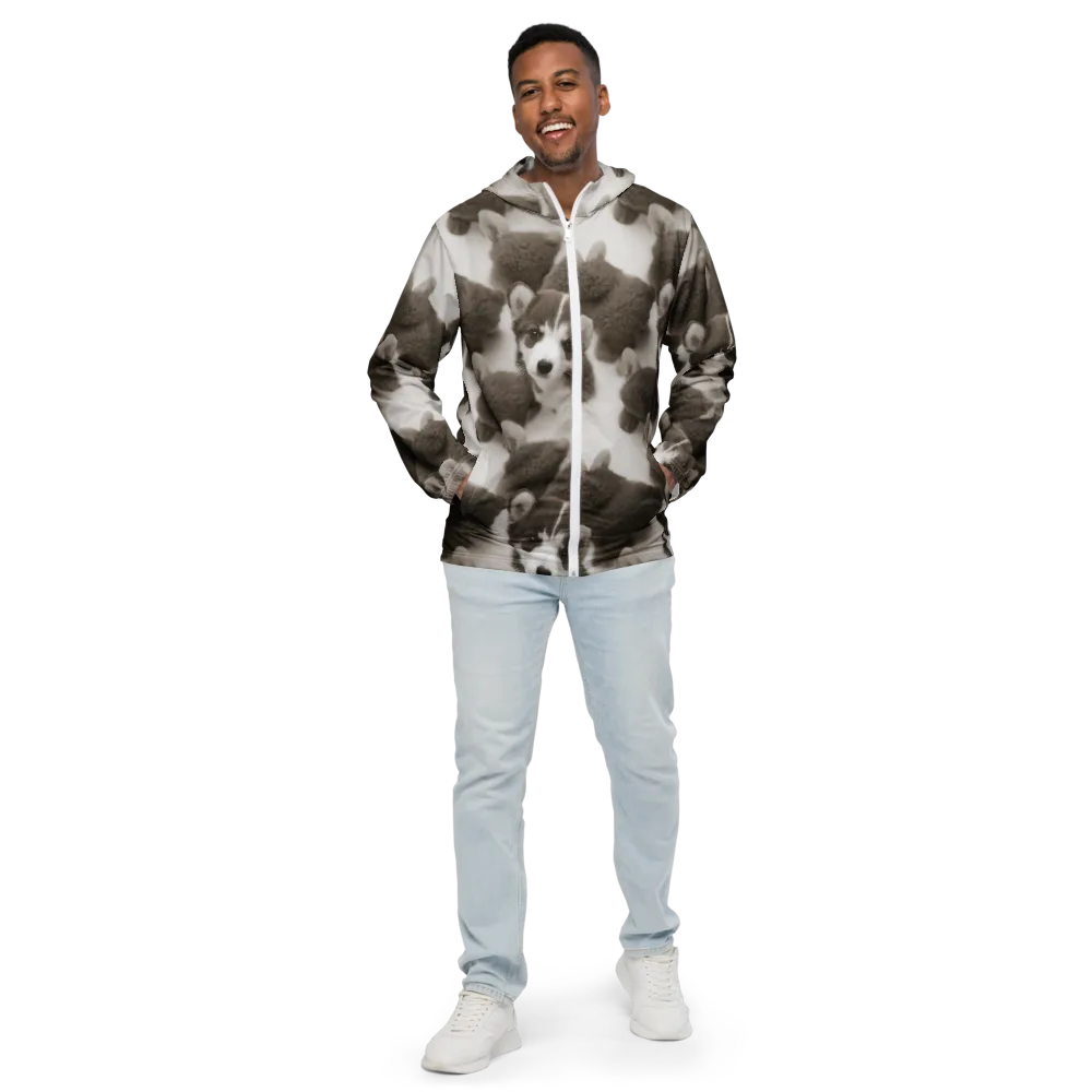 Sepia Puppy Parade on Men's Windbreaker — Front