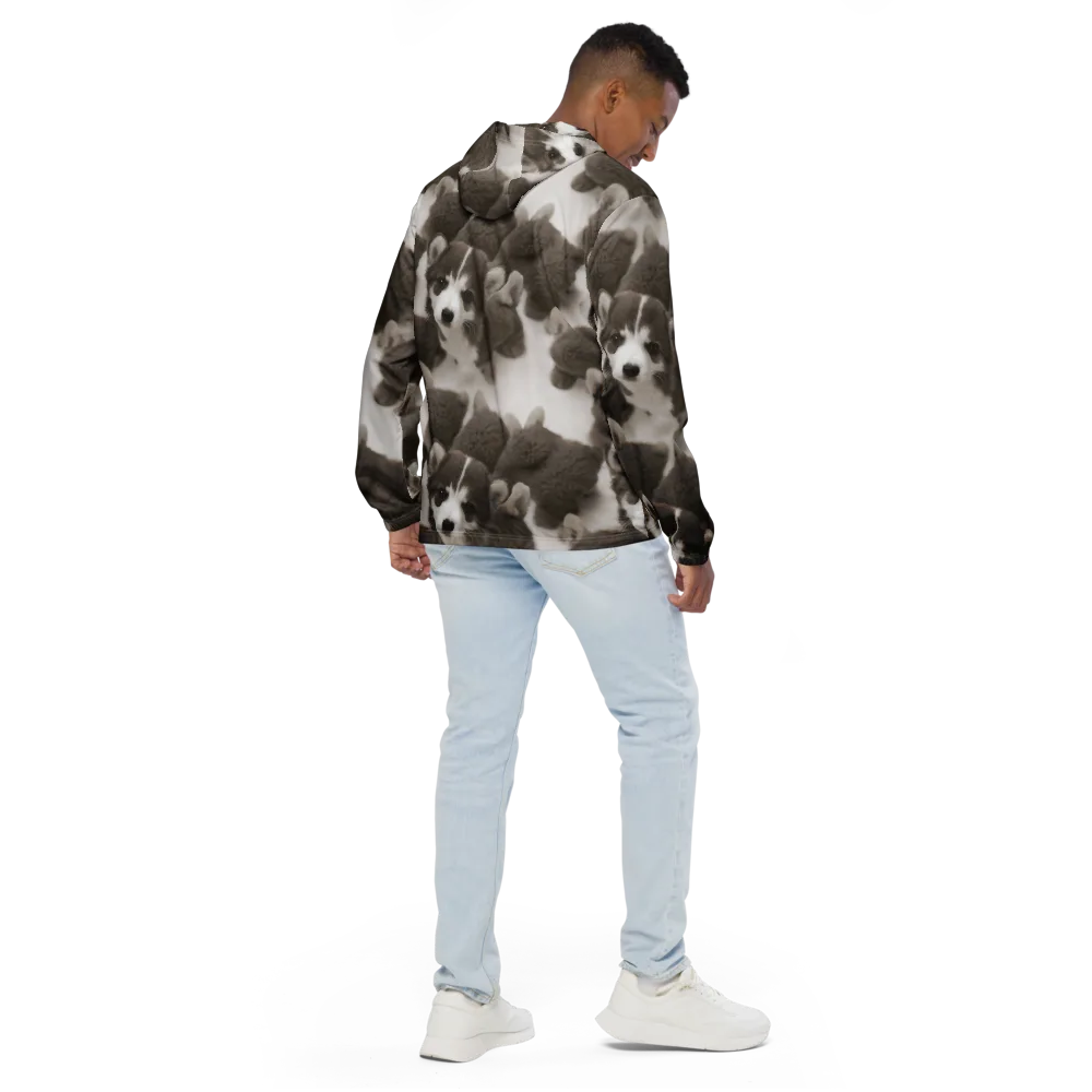 Sepia Puppy Parade on Men's Windbreaker — Back