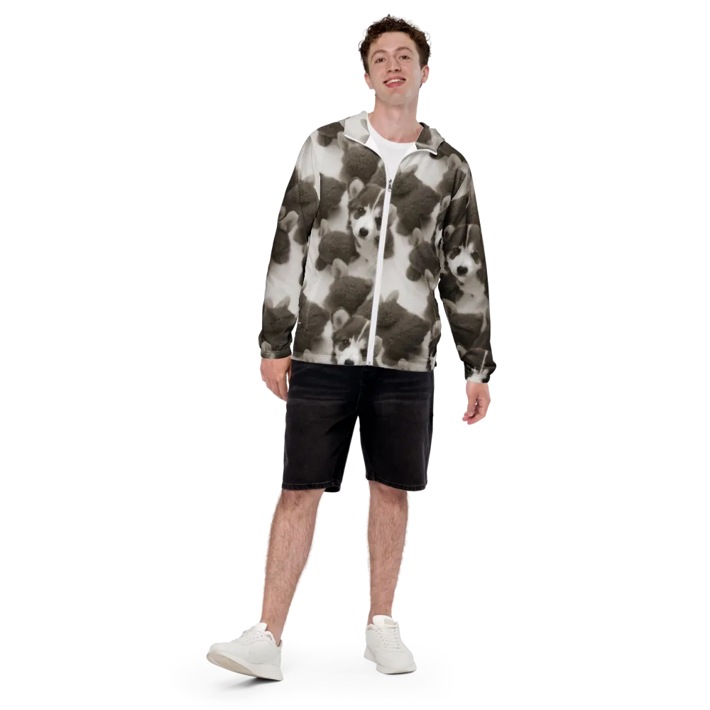 Sepia Puppy Parade on Men's Windbreaker — Front