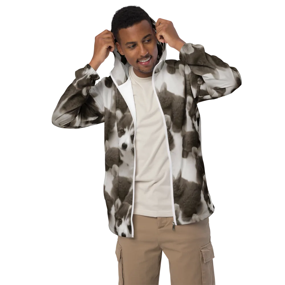 Sepia Puppy Parade on Men's Windbreaker — Front