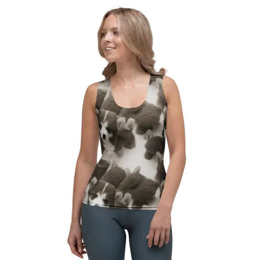Sepia Puppy Parade on a Women's Tank Top