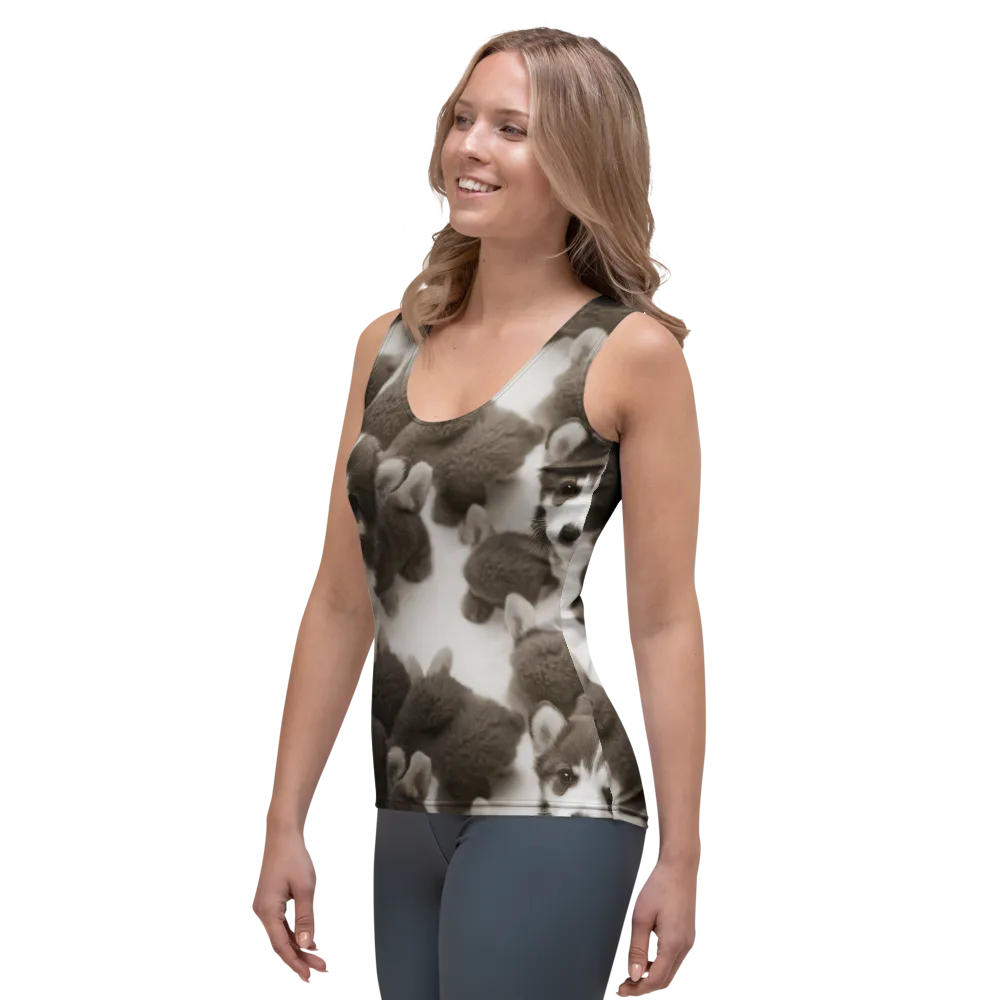 Sepia Puppy Parade on Women's Tank Top — Left Front
