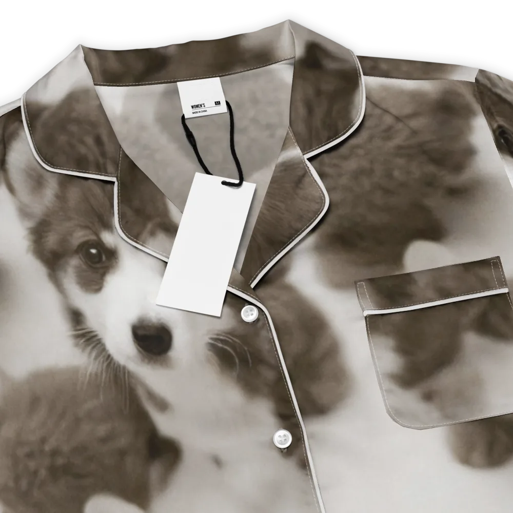Sepia Puppy Parade on Women's Short Sleeve Pajama Top — Product details