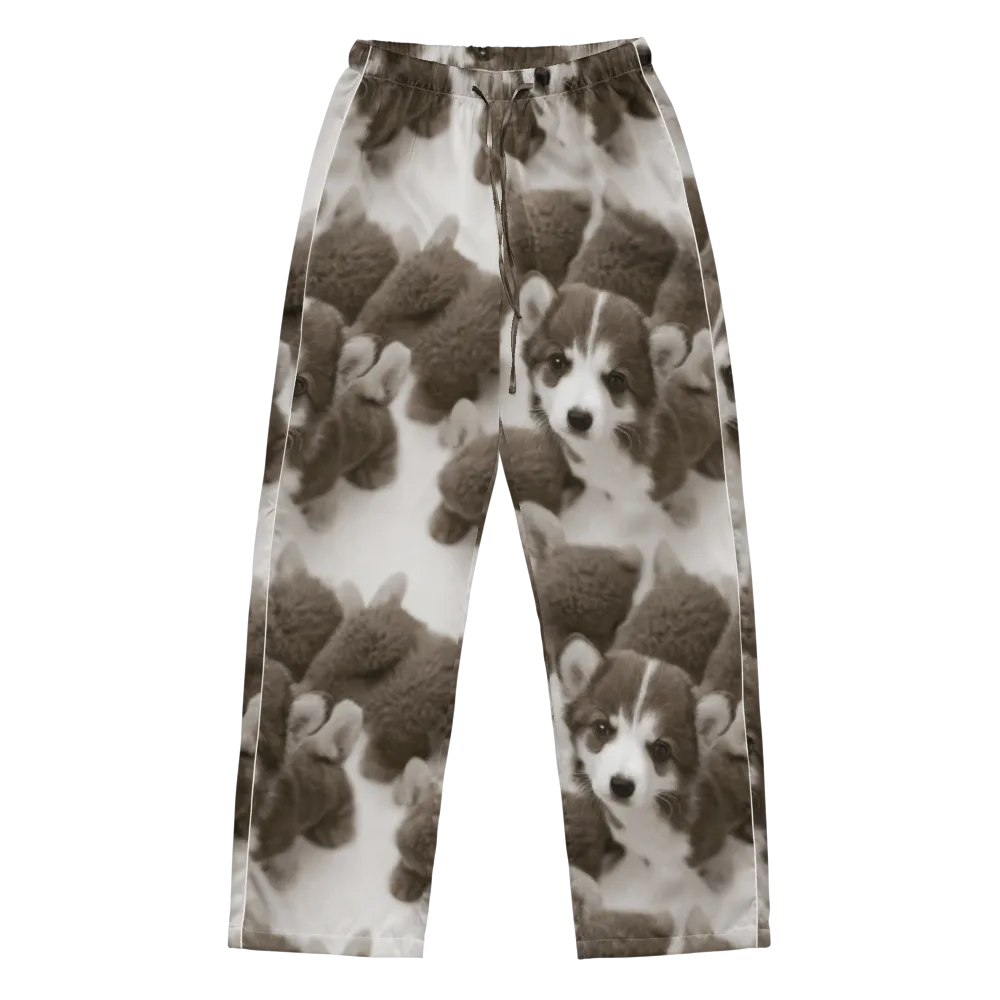 Sepia Puppy Parade on Women's Pajama Pants — Front