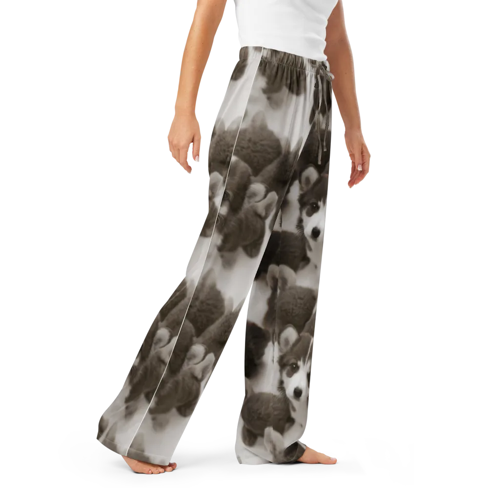 Sepia Puppy Parade on Women's Pajama Pants — Right Front