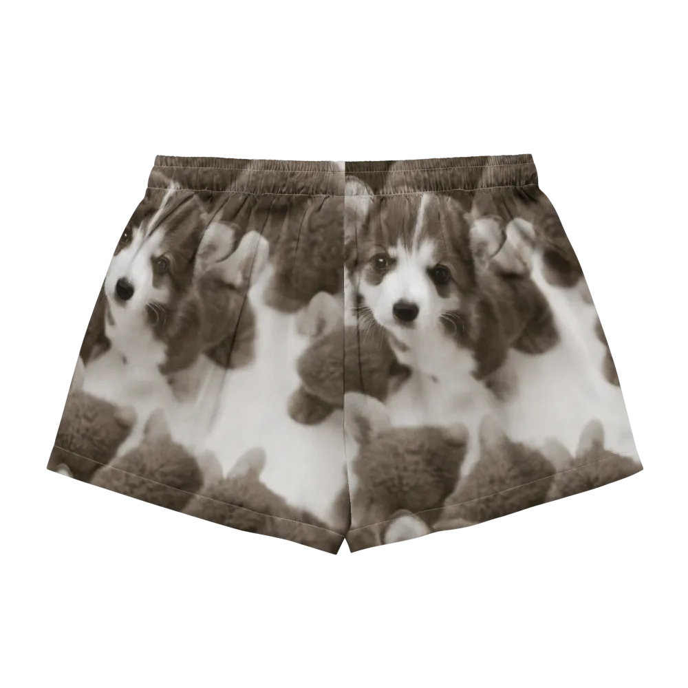 Sepia Puppy Parade on Women's Pajama Shorts — Back