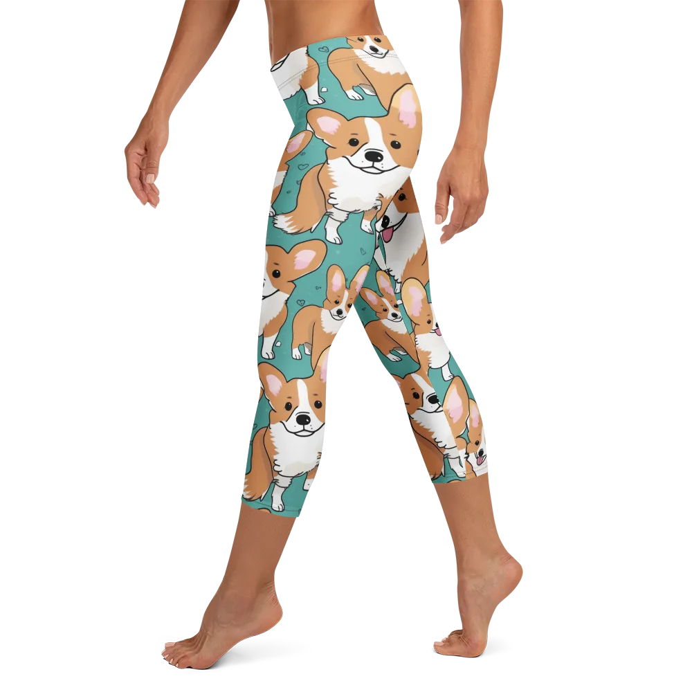 Corgi Carnival on Capri Leggings — Left