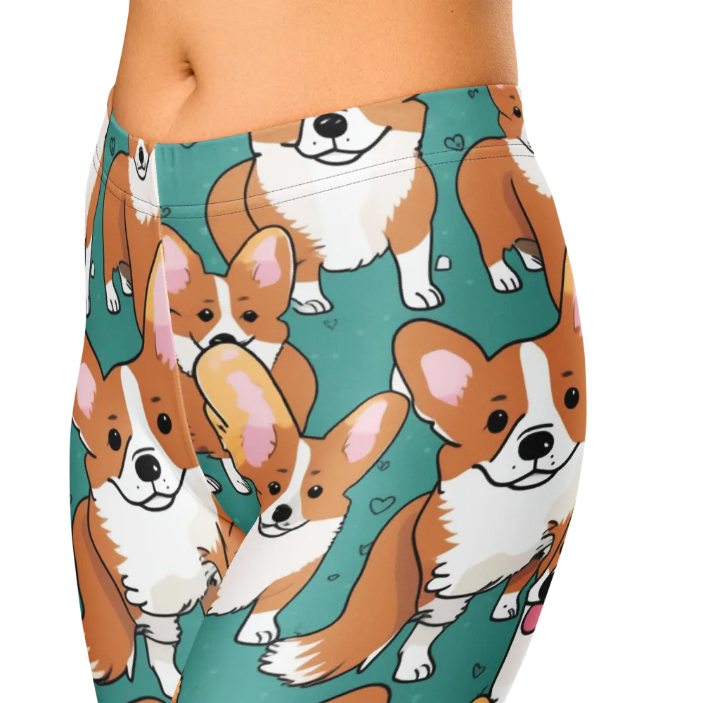 Corgi Carnival on Capri Leggings — Zoomed-in