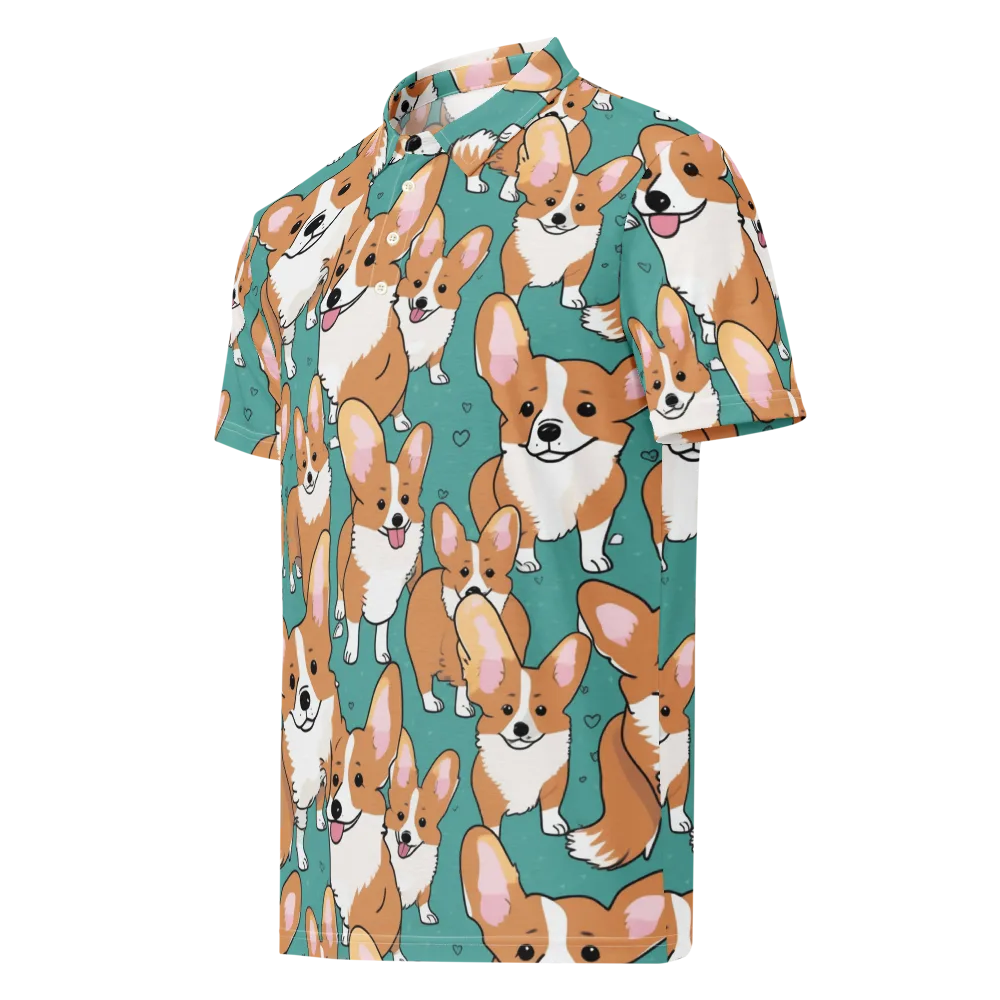 Corgi Carnival on Men's Slim Fit Polo Shirt — Left Front