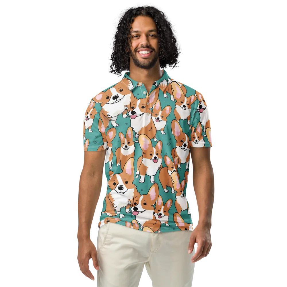 Corgi Carnival on Men's Slim Fit Polo Shirt — Front