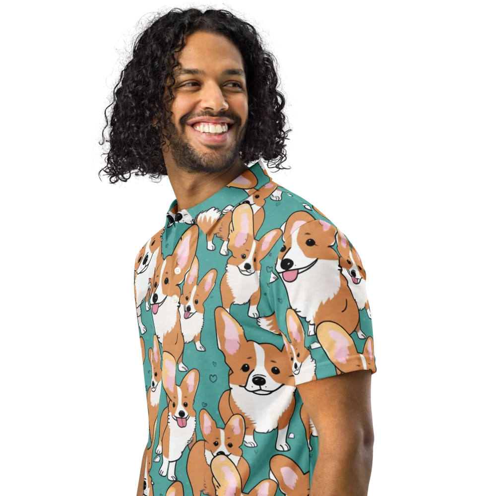 Corgi Carnival on Men's Slim Fit Polo Shirt — Left Front