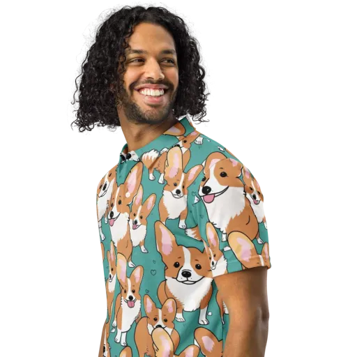 Corgi Carnival on a Men's Slim Fit Polo Shirt