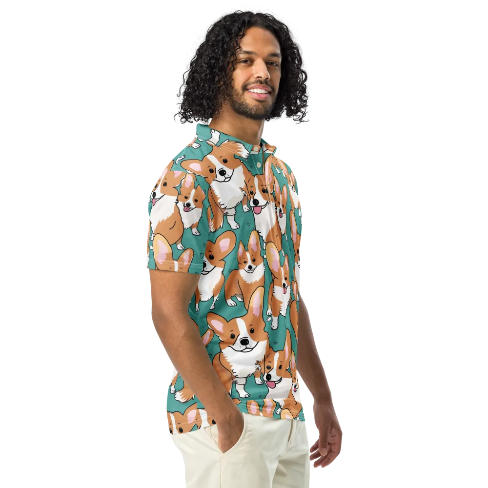 Corgi Carnival on Men's Slim Fit Polo Shirt — Right Front
