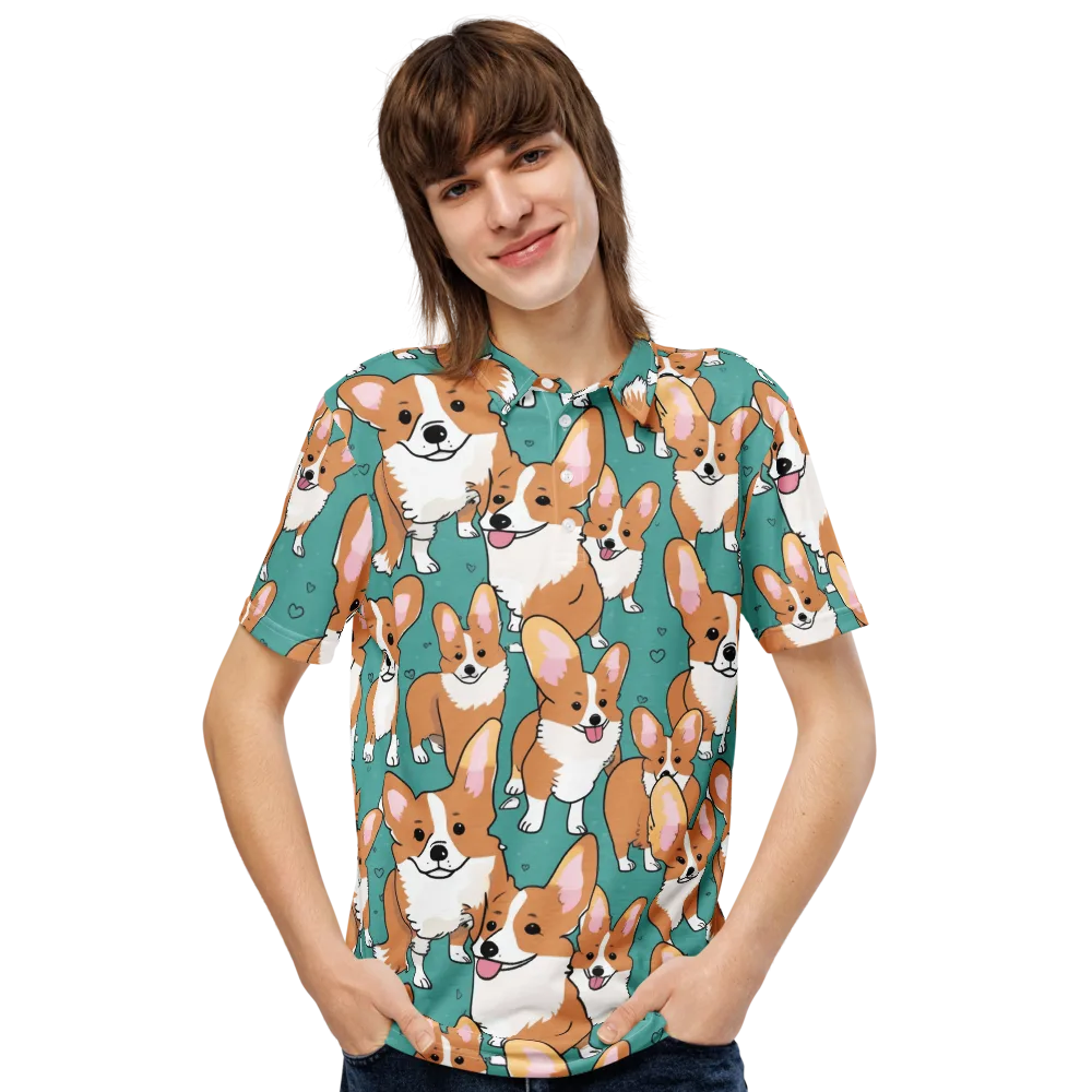Corgi Carnival on Men's Slim Fit Polo Shirt — Front