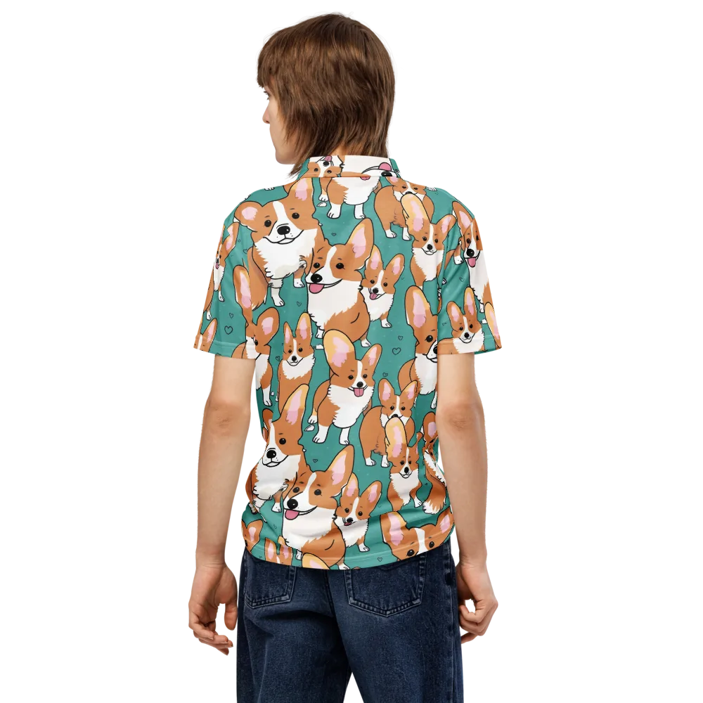 Corgi Carnival on Men's Slim Fit Polo Shirt — Back