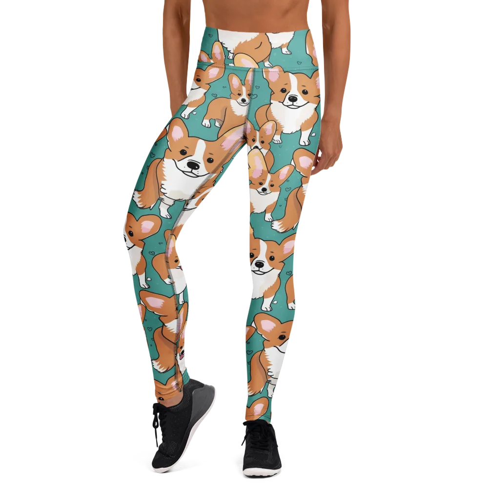 Corgi Carnival on Yoga Leggings — Front
