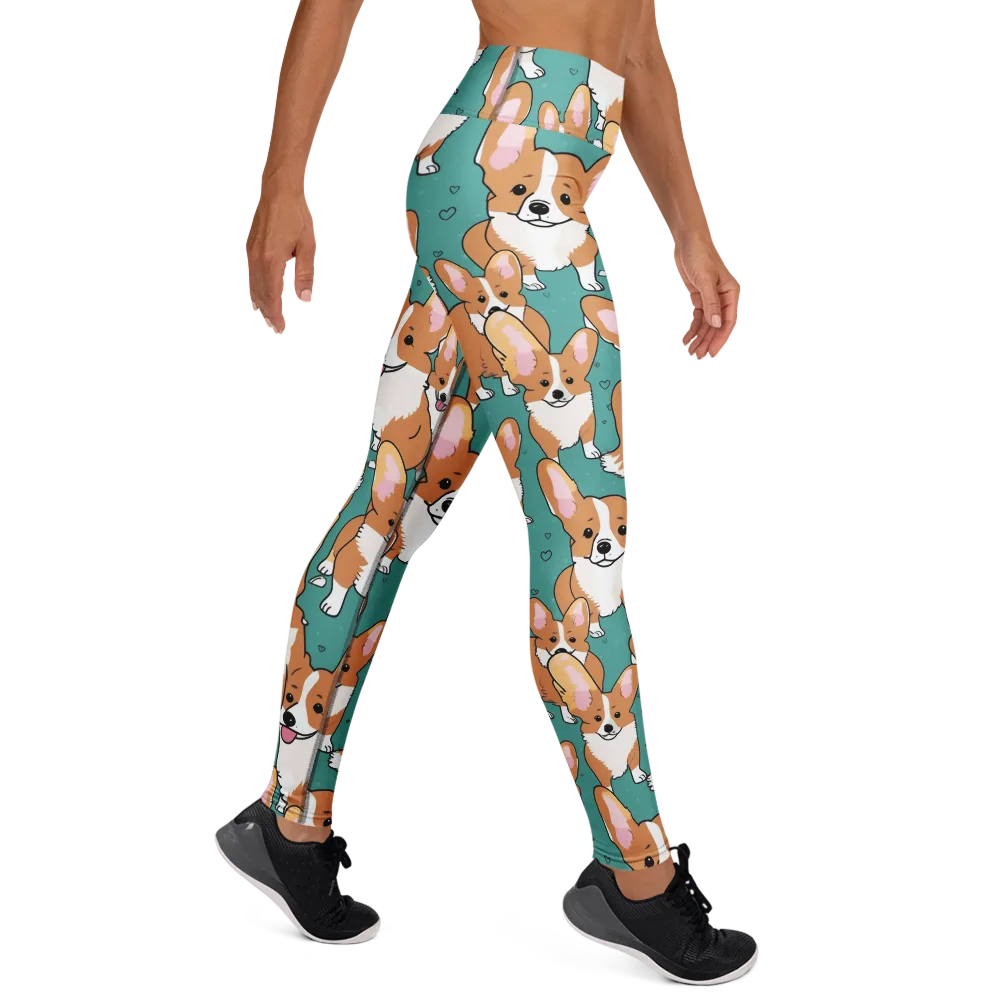 Corgi Carnival on Yoga Leggings — Right