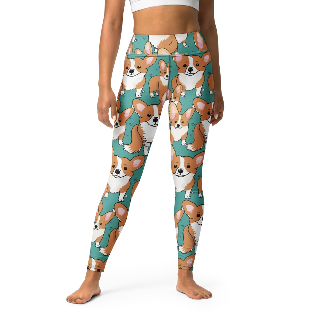 Corgi Carnival on Yoga Leggings — Front