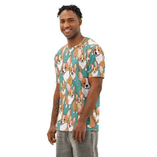 Corgi Carnival on a Men's Cotton Crew Neck T-Shirt