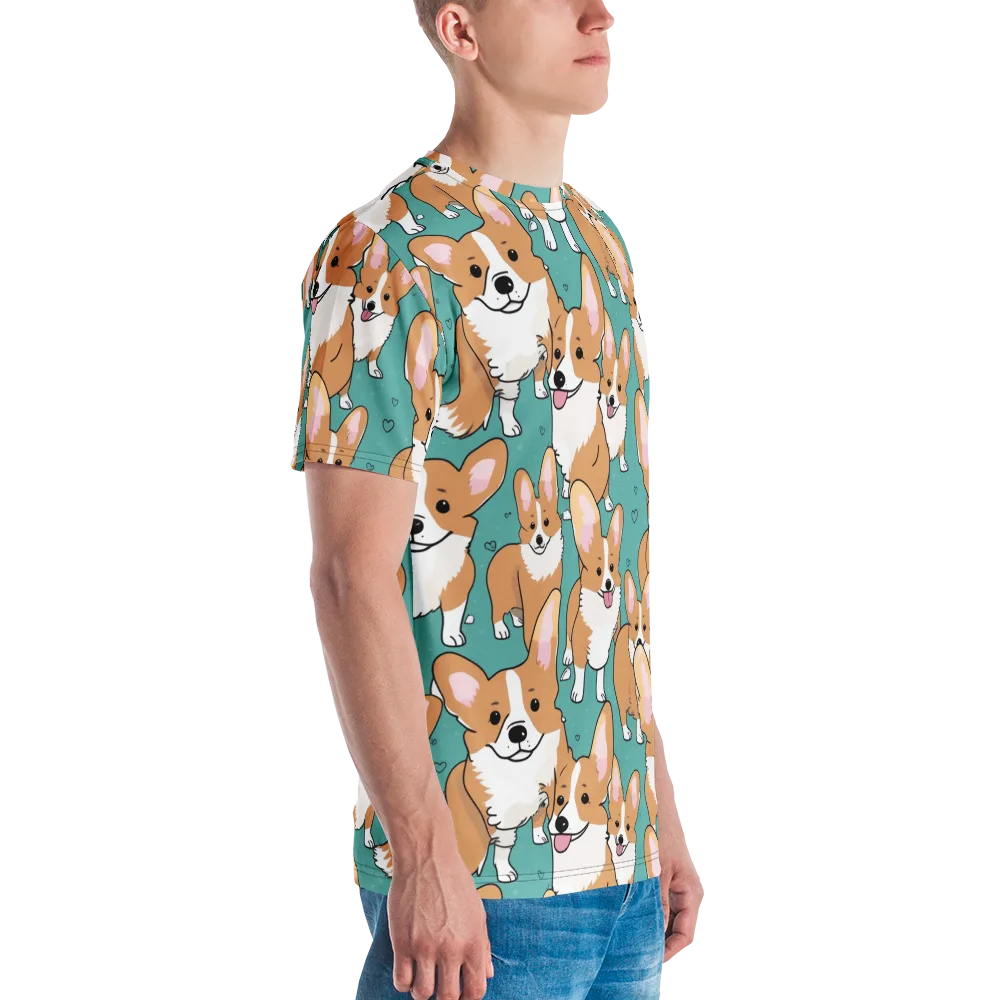 Corgi Carnival on Men's Crew Neck T-Shirt — Right